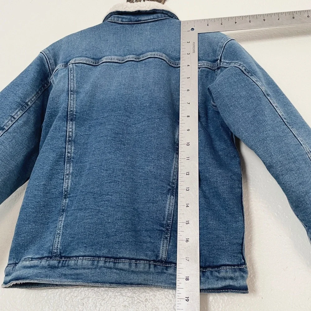 &Denim Kids Faux Shearling Lined Denim Trucker Jacket Blue Size 7-8Y